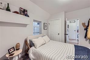 bedroom with lofted ceiling