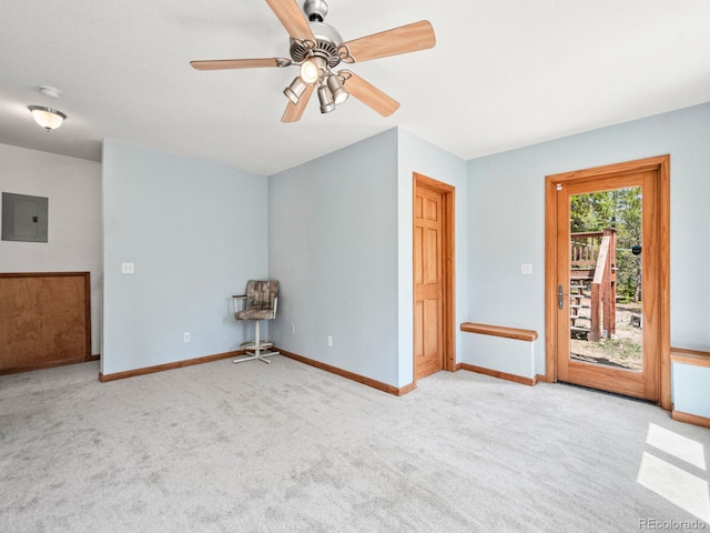 48 Warren Rd, Black Hawk, CO 80422 - empty room featuring electric panel, ceiling fan, carpet, and baseboards
