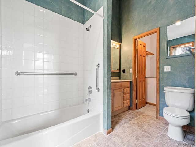 48 Warren Rd, Black Hawk, CO 80422 - bathroom featuring toilet, shower / bath combination, tile patterned floors, and vanity
