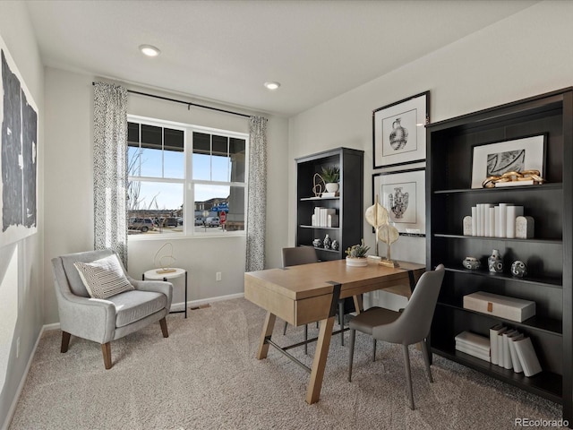 home office featuring carpet flooring