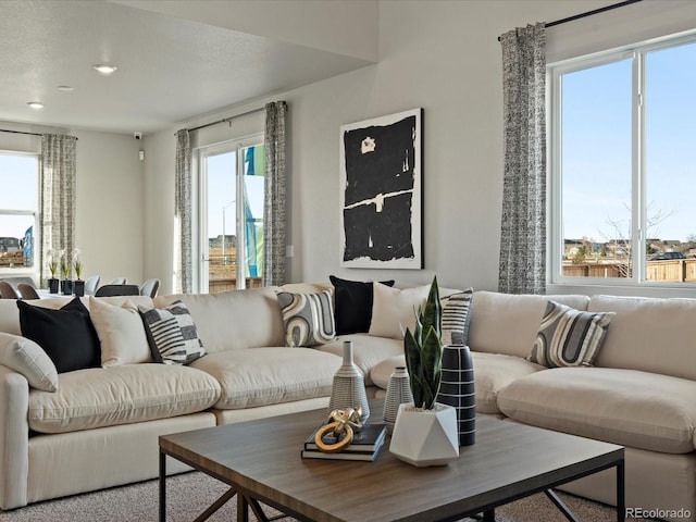 living room with carpet flooring