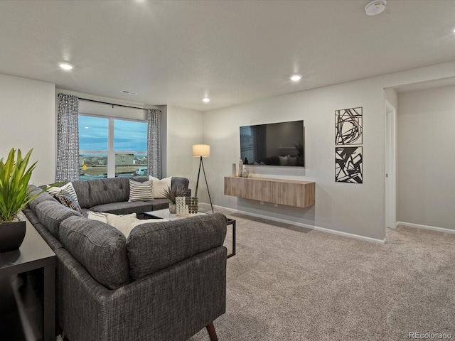 living room with light colored carpet