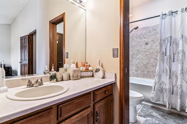 full bathroom with vanity, toilet, and shower / bath combo