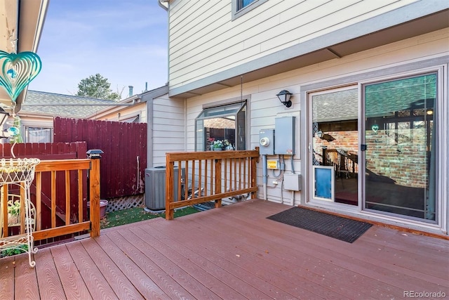 wooden terrace with cooling unit