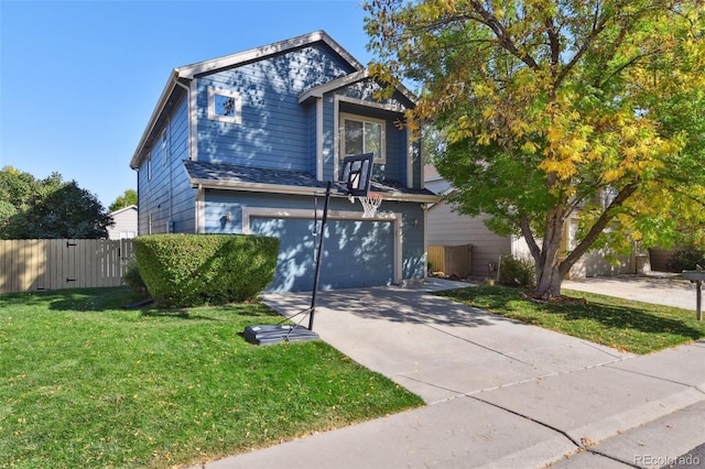 view of front of house with a front lawn and a garage