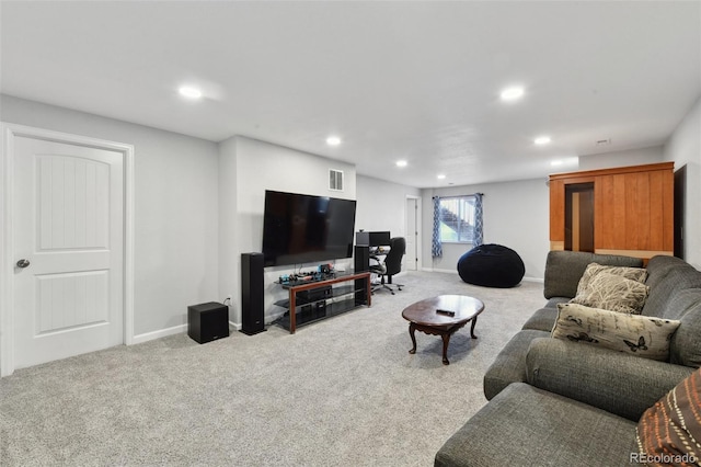 living room with light colored carpet