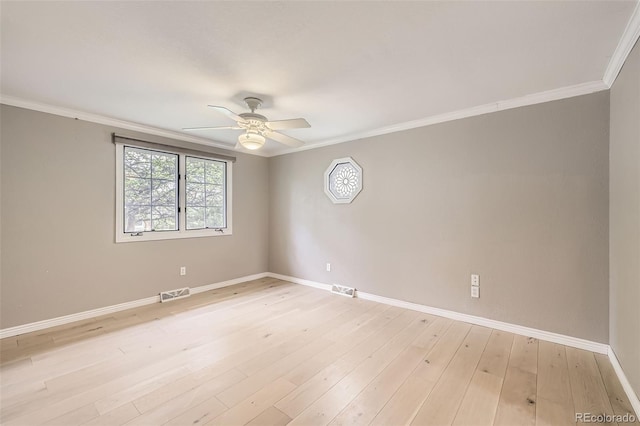 6259 S Fenton Ct, Littleton, CO 80123 - empty room with ceiling fan, baseboards, ornamental molding, and light wood finished floors