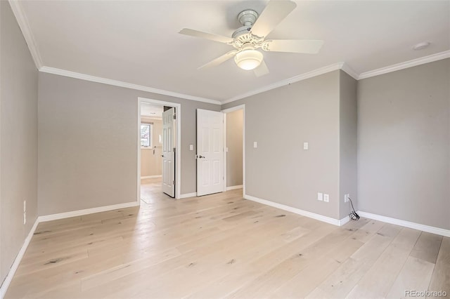 6259 S Fenton Ct, Littleton, CO 80123 - empty room featuring crown molding, ceiling fan, light wood-style flooring, and baseboards