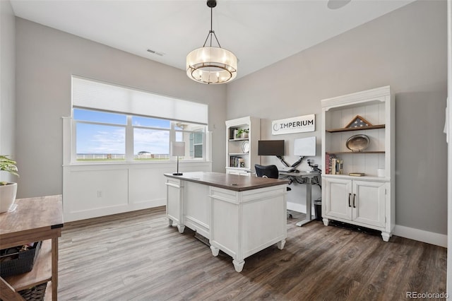 19751 Good Life Vw, Calhan, CO 80808 - home office featuring dark wood-style flooring, a chandelier, and baseboards