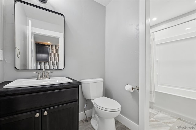 19751 Good Life Vw, Calhan, CO 80808 - bathroom with toilet, vanity, baseboards, and shower / tub combo with curtain
