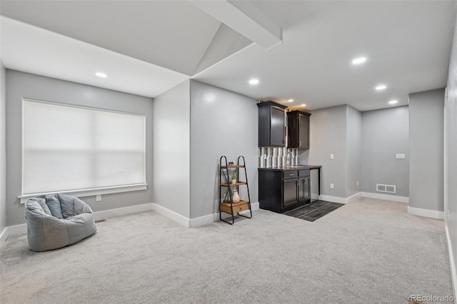 19751 Good Life Vw, Calhan, CO 80808 - sitting room featuring carpet, recessed lighting, baseboards, bar area, and vaulted ceiling