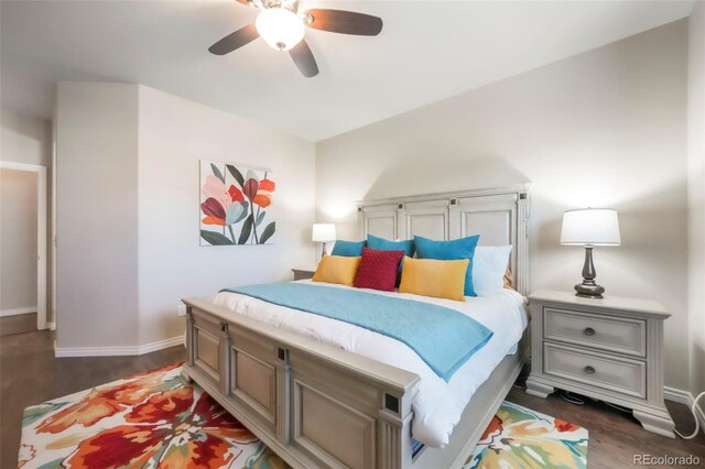 3326 Daydreamer Dr, Colorado Springs, CO 80908 - bedroom with dark wood-type flooring and ceiling fan