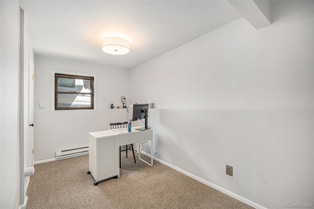 11557 Green Cir, Conifer, CO 80433 - office with baseboard heating, light carpet, and baseboards