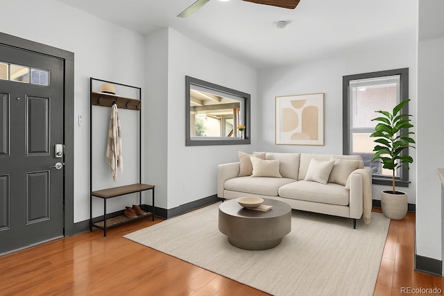 4432 Columbine St, Denver, CO 80216 - living room featuring wood finished floors and a ceiling fan