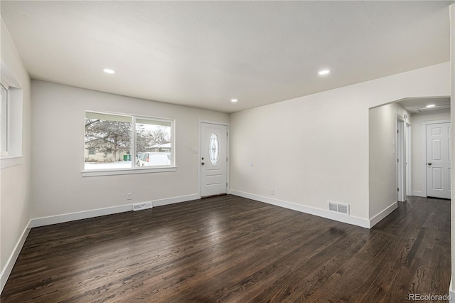 interior space with dark wood-type flooring