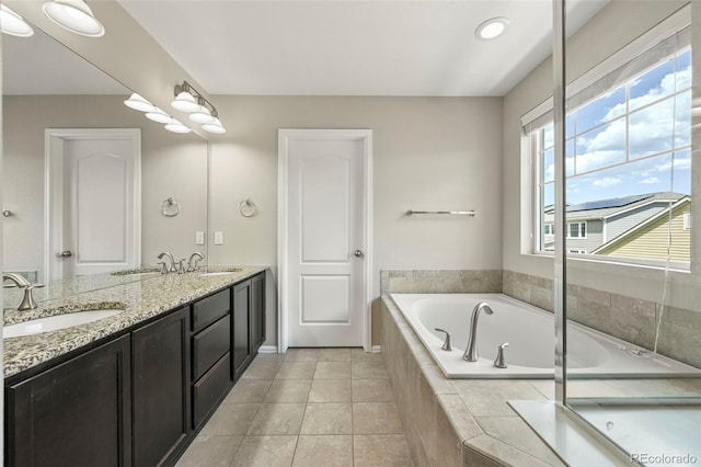 19659 W 59th Dr, Golden, CO 80403 - full bath with a bath, double vanity, and tile patterned floors