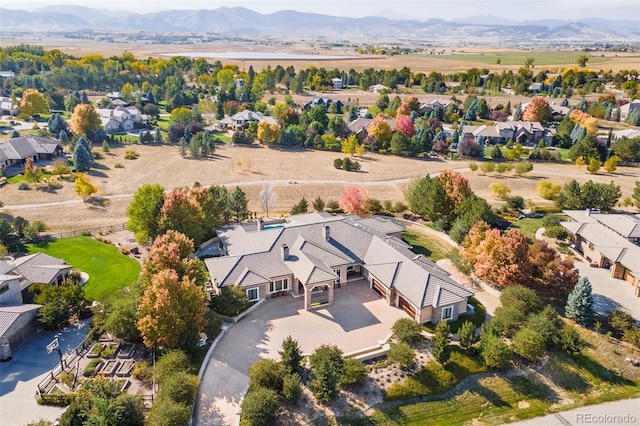 bird's eye view with a mountain view and a residential view