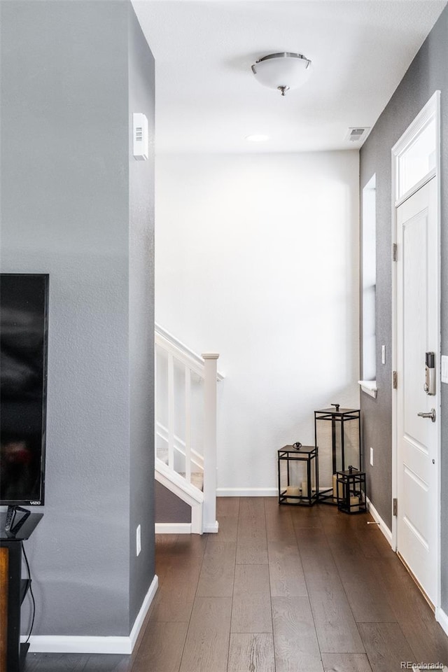 foyer with dark hardwood / wood-style flooring