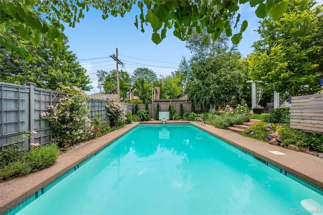 view of swimming pool featuring a fenced in pool and a fenced backyard