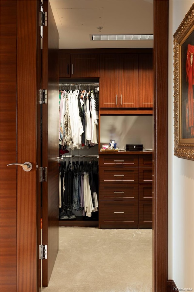 spacious closet with light carpet