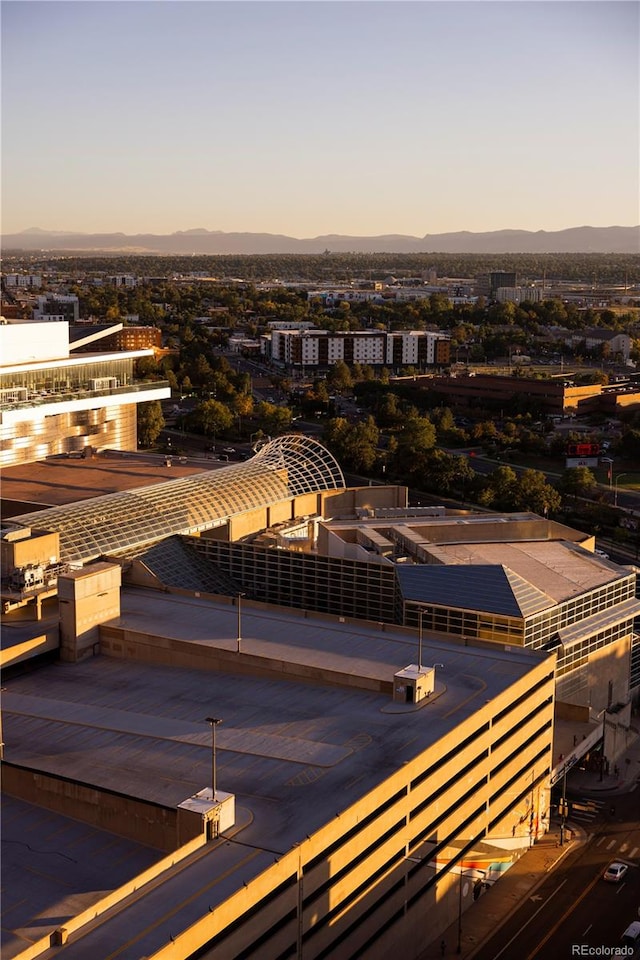 view of aerial view at dusk