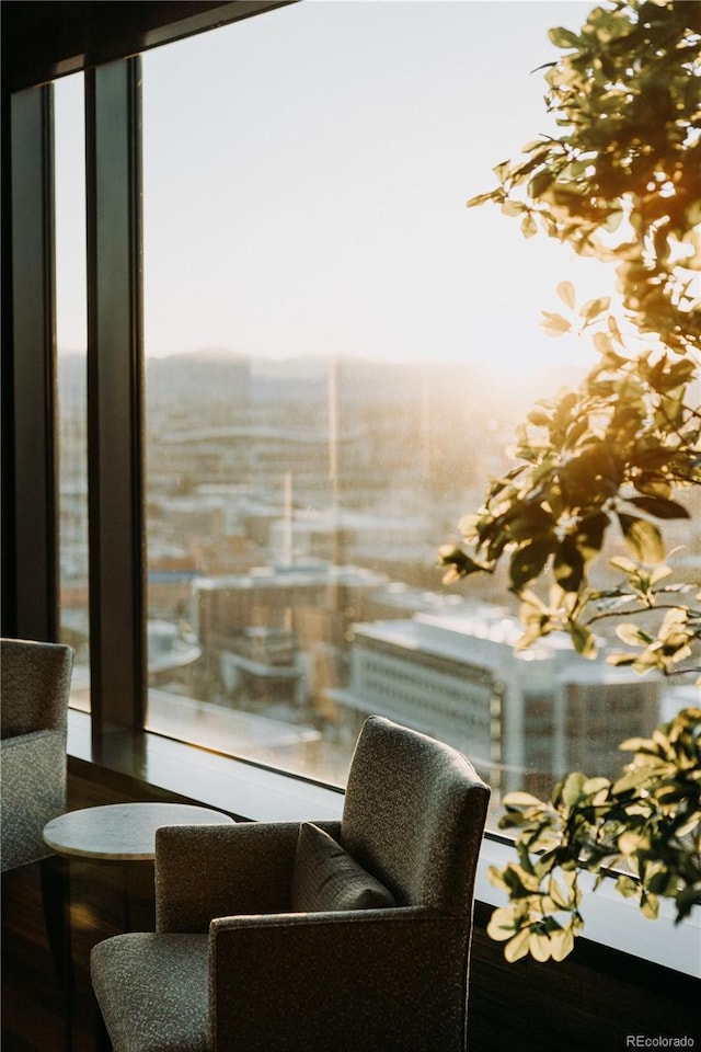 interior details with a water view