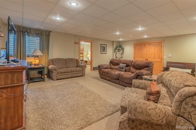 291 County Road 452, Grand Lake, CO 80447 - living room with carpet flooring, recessed lighting, and a paneled ceiling