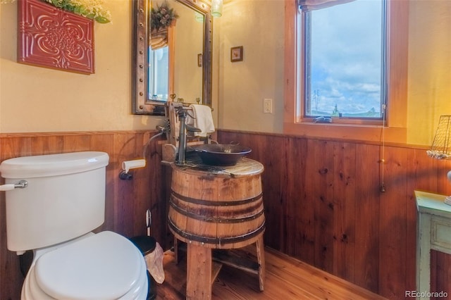 291 County Road 452, Grand Lake, CO 80447 - half bath featuring wainscoting, toilet, vanity, healthy amount of natural light, and wooden walls