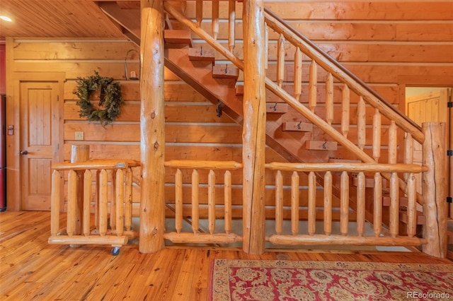 291 County Road 452, Grand Lake, CO 80447 - stairs featuring wooden ceiling, wood-type flooring, and recessed lighting