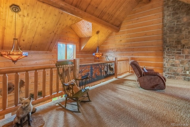291 County Road 452, Grand Lake, CO 80447 - living area featuring wooden ceiling, carpet flooring, and wood walls