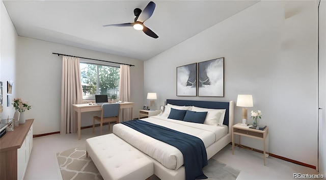 775 S Alton Way Unit 3D, Denver, CO 80247 - bedroom with lofted ceiling, an office area, light carpet, and ceiling fan