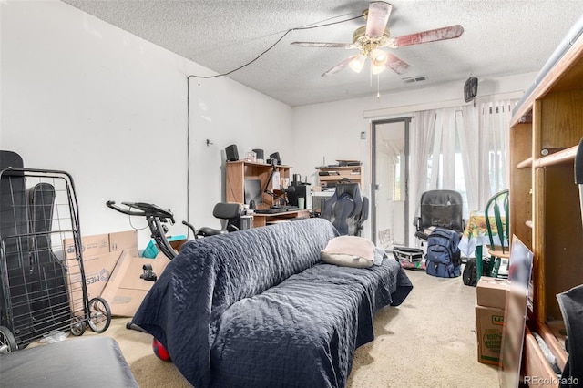 2201 Sable Blvd Unit 1003, Aurora, CO 80011 - living room featuring carpet flooring, a textured ceiling, and a ceiling fan