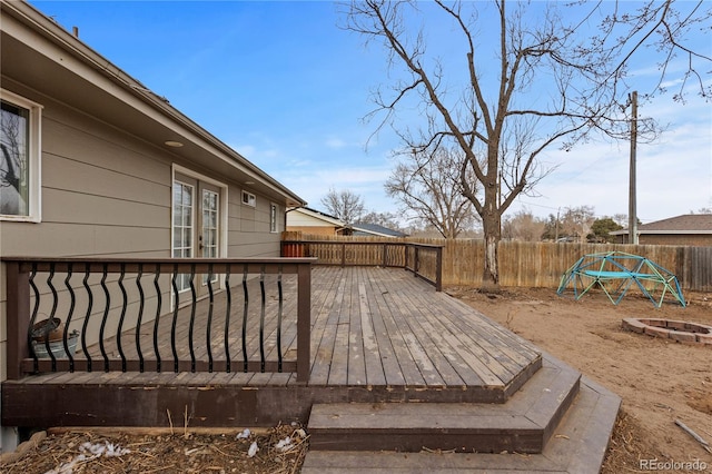 deck featuring a fire pit