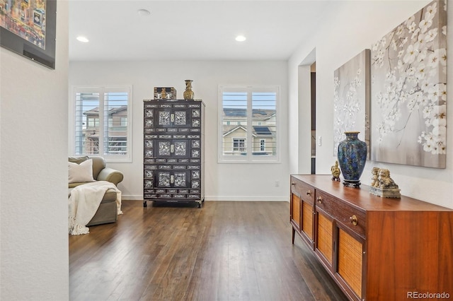 13960 Box Turtle Loop, Parker, CO 80134 - interior space with baseboards, recessed lighting, a wealth of natural light, and dark wood-style floors