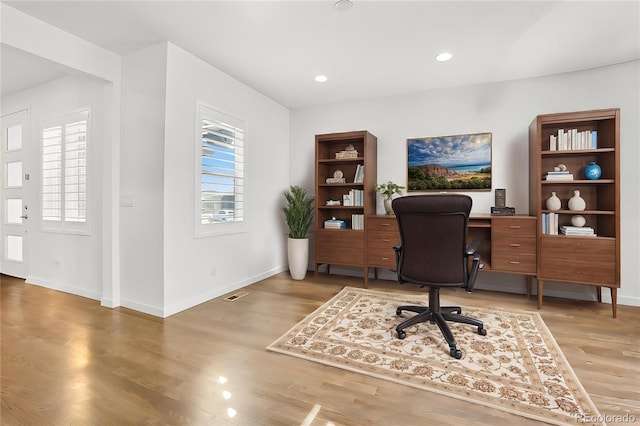 13960 Box Turtle Loop, Parker, CO 80134 - office area featuring baseboards, recessed lighting, and wood finished floors