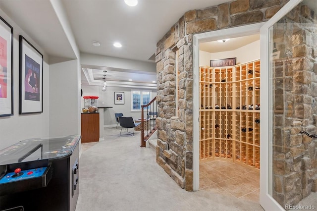 10660 Weathersfield Ct, Highlands Ranch, CO 80129 - wine room with carpet flooring and recessed lighting