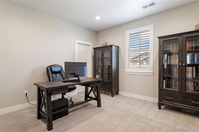 office with light colored carpet