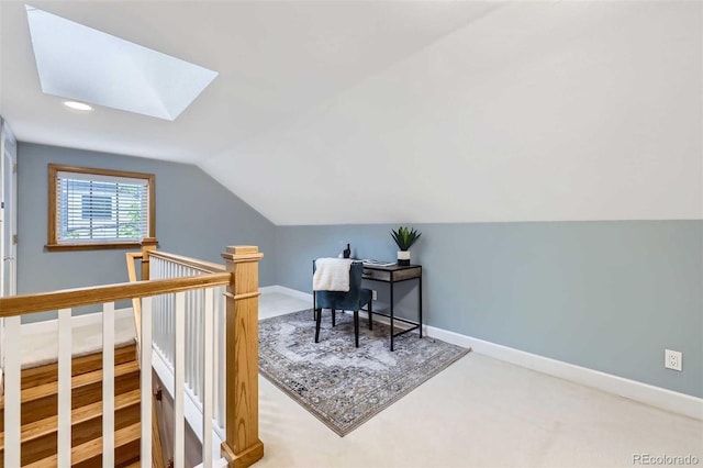 926 S Fillmore Way, Denver, CO 80209 - carpeted office space featuring a skylight, vaulted ceiling, baseboards, and recessed lighting