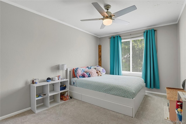 9665 Whitecliff Pl, Highlands Ranch, CO 80129 - bedroom with carpet floors, ornamental molding, baseboards, and ceiling fan