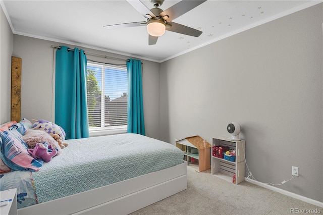 9665 Whitecliff Pl, Highlands Ranch, CO 80129 - bedroom featuring carpet, crown molding, ceiling fan, and baseboards