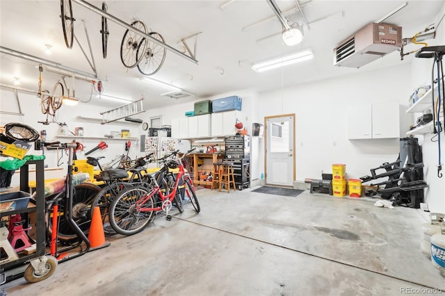 garage featuring a workshop area