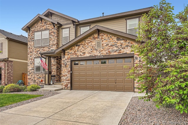 25128 E Maple Ave, Aurora, CO 80018 - craftsman inspired home featuring stone siding, driveway, and a garage