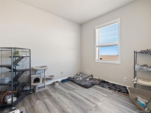 interior space with baseboards and wood finished floors