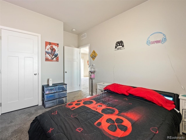 carpeted bedroom with visible vents