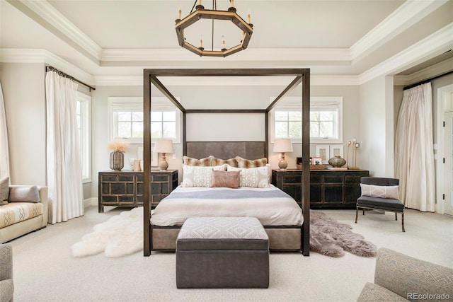 5425 S University Blvd, Greenwood Village, CO 80121 - carpeted bedroom featuring ornamental molding and a raised ceiling