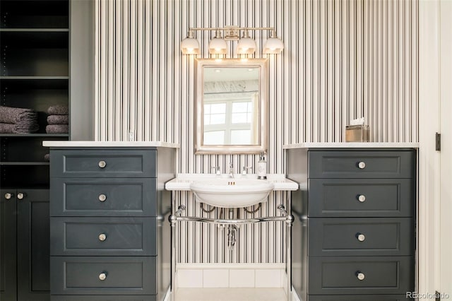 5425 S University Blvd, Greenwood Village, CO 80121 - bathroom with wallpapered walls and a sink