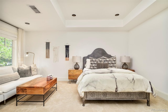 5425 S University Blvd, Greenwood Village, CO 80121 - bedroom with light carpet, baseboards, and a raised ceiling