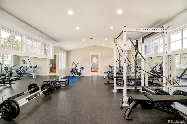 5425 S University Blvd, Greenwood Village, CO 80121 - workout area featuring recessed lighting, baseboards, and vaulted ceiling