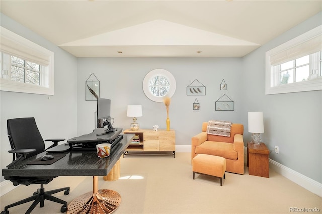 5425 S University Blvd, Greenwood Village, CO 80121 - office space featuring plenty of natural light, vaulted ceiling, baseboards, and carpet floors