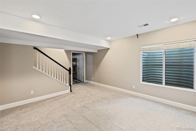 8216 Mahogany Wood Ct, Colorado Springs, CO 80927 - finished below grade area with baseboards, carpet floors, stairway, and recessed lighting